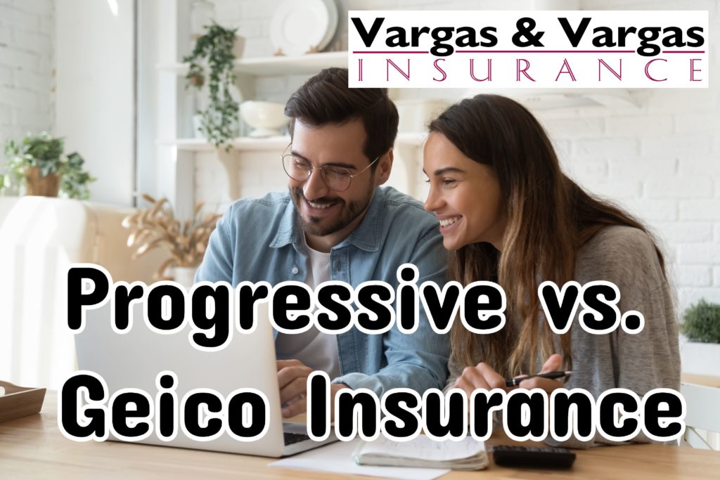 younger couple comparing Progressive and Geico insurance coverages